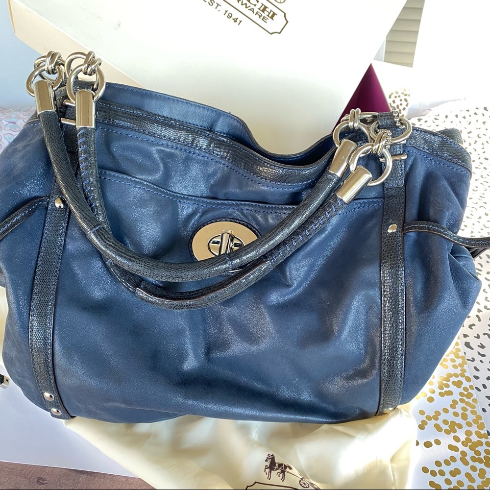 Coach Audrey Pinnacle Tote Navy Shimmer